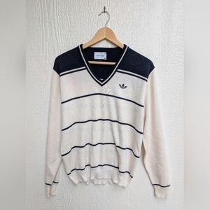 Vintage Union Made Adidas White Navy Stripe Tennis Sweater Women's Size Large
